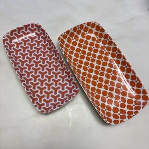 Jonathan Adler Geometric Pair Of Serving Platters In Orange And Pink Retro Funky